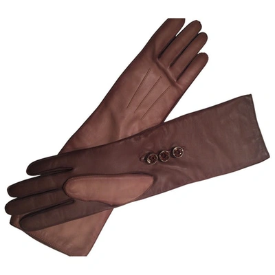 Pre-owned Louis Vuitton Leather Long Gloves In Brown