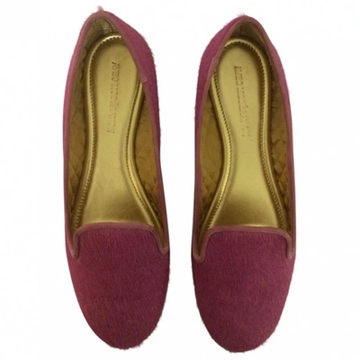 Pre-owned Avec Modération Pink Pony-style Calfskin Flats