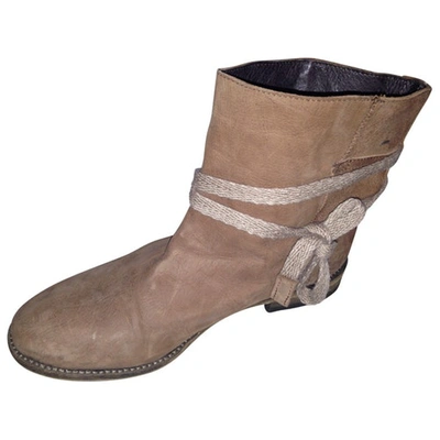 Pre-owned Humanoid Lace Up Boots In Camel
