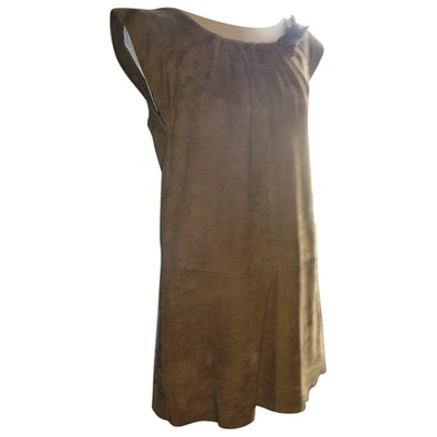 Pre-owned Hoss Intropia Leather Mini Dress In Camel