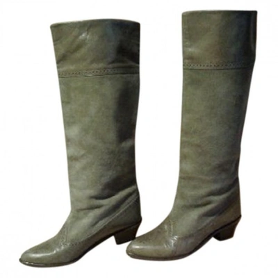 Pre-owned Oscar De La Renta Leather Boots In Khaki