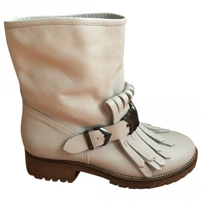 Pre-owned Pinko White Leather Ankle Boots