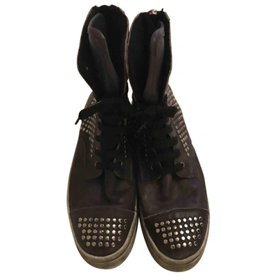 Pre-owned Monnalisa Leather Trainers In Black