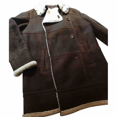 Pre-owned Timberland Leather Peacoat In Brown