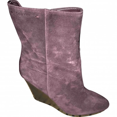 Pre-owned Calvin Klein Leather Boots In Purple