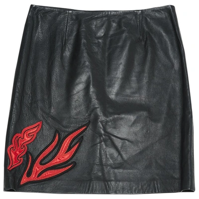Pre-owned Pinko Leather Mini Skirt In Black