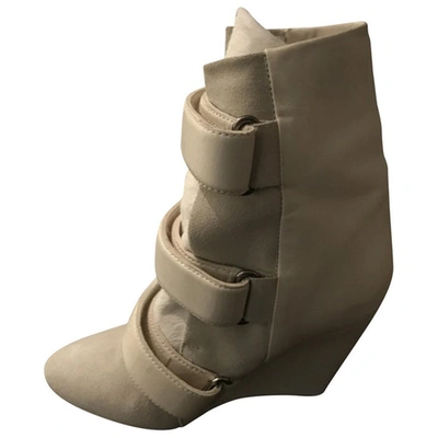 Pre-owned Isabel Marant Exotic Leathers Ankle Boots In Ecru