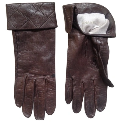 Pre-owned Chanel Leather Gloves In Brown