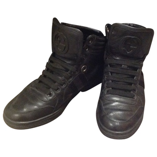 Gucci Black Leather Trainers | ModeSens