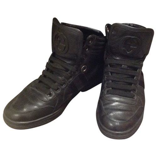 Gucci Black Leather Trainers ModeSens