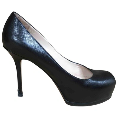 Pre-owned Saint Laurent Trib Too Leather Heels In Black