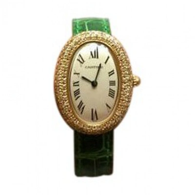 Pre-owned Cartier Baignoire Green Yellow Gold Watch