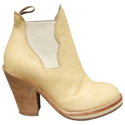 Pre-owned Acne Studios Star Leather Ankle Boots In Beige