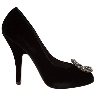 Pre-owned Sebastian Velvet Heels In Black