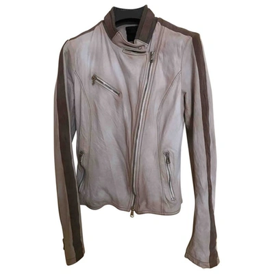 Pre-owned Pinko Leather Jacket In Beige