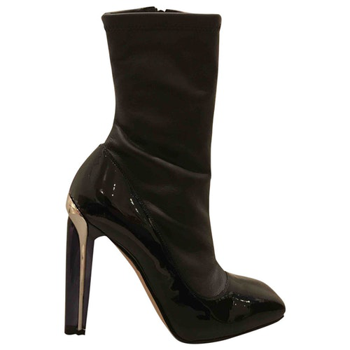 Alexander Mcqueen Black Patent Leather Ankle Boots | ModeSens