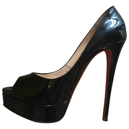 Christian Louboutin Lady Peep Black Patent Leather Heels | ModeSens