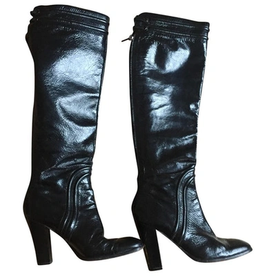 Pre-owned Pinko Patent Leather Boots In Black