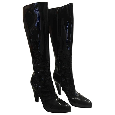 Pre-owned Prada Patent Leather Boots In Black