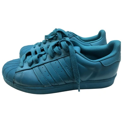 Pre-owned Adidas X Pharrell Williams Leather Trainers In Turquoise