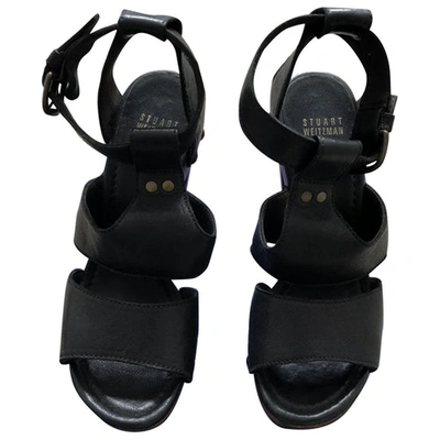 Pre-owned Stuart Weitzman Leather Sandals In Black