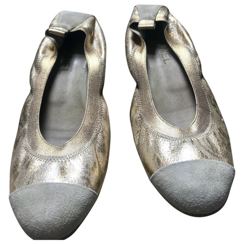 Chanel Gold Leather Ballet Flats | ModeSens