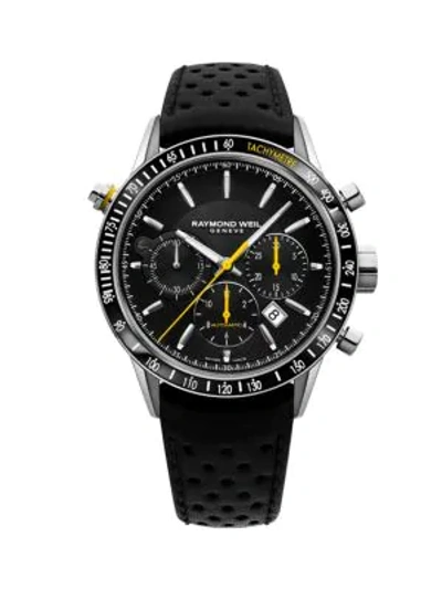 Shop Raymond Weil Men's Freelancer Stainless Steel Leather Strap Watch In Black