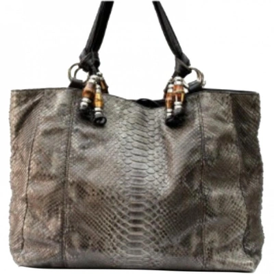 Pre-owned Gucci Bamboo Brown Python Handbag