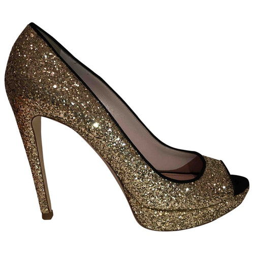 Miu Miu Gold Glitter Heels | ModeSens