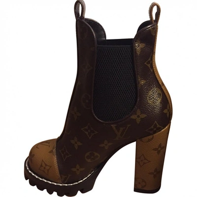 Pre-owned Louis Vuitton Star Trail Brown Cloth Ankle Boots