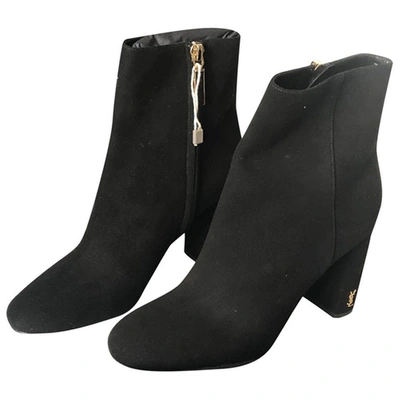 Pre-owned Saint Laurent Loulou Black Suede Ankle Boots