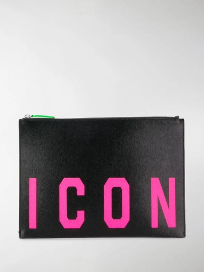Shop Dsquared2 'icon' Print Clutch Bag In Black