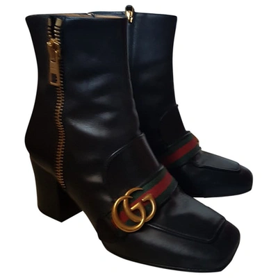 Pre-owned Gucci Marmont Black Leather Ankle Boots