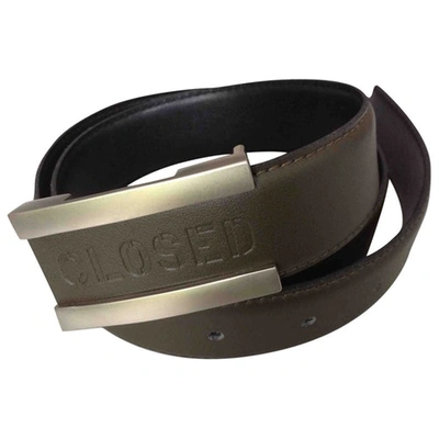 Pre-owned Closed Leather Belt In Khaki