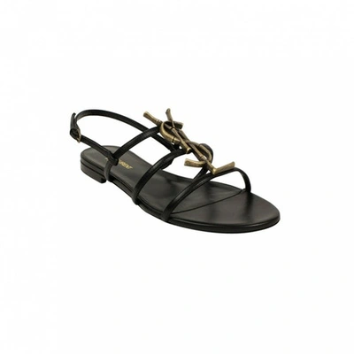 Pre-owned Saint Laurent Cassandra Leather Sandals In Black