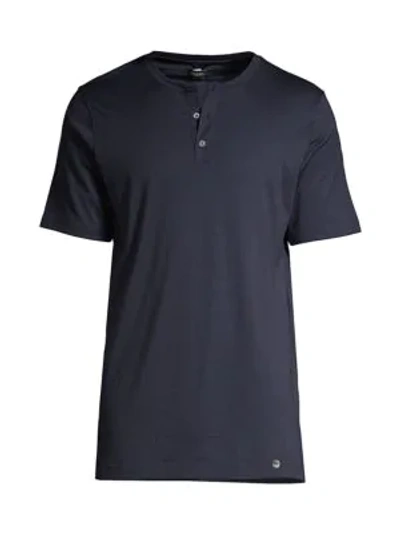 Shop Hanro Men's Night & Day Short Sleeve Henley Shirt In Black Iris
