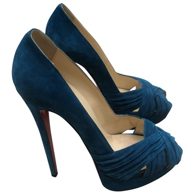 Pre-owned Christian Louboutin Lady Peep Heels In Turquoise