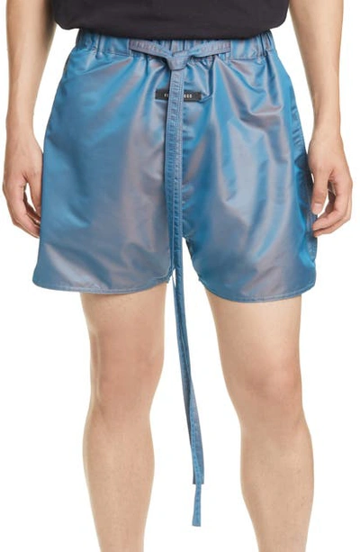Shop Fear Of God Military Physical Training Nylon Shorts In Blue Iridescent