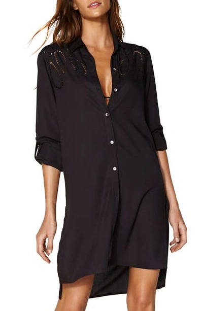 Shop Vix Swimwear Embroidered Shirtdress Cover-up In Black