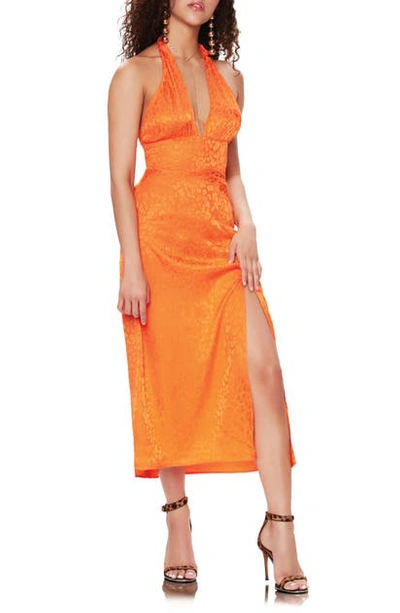 Shop Afrm Soren Halter Dress In Orange Leopard Jacquard