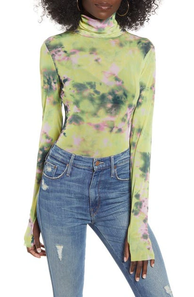 Shop Afrm Zadie Semi Sheer Turtleneck In Ao Limelight Tiedye