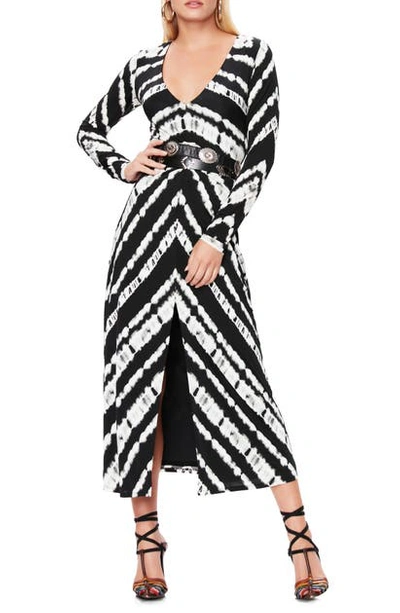 Shop Afrm Zoey Animal Print Long Sleeve Dress In Chevron Tie Dye