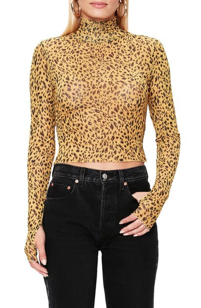 Shop Afrm Jordan Leopard Print Long Sleeve Crop Top In Gold Leopard713