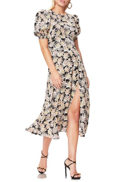 Shop Afrm Danai Floral Puff Sleeve Dress In Gold Bouquet 712