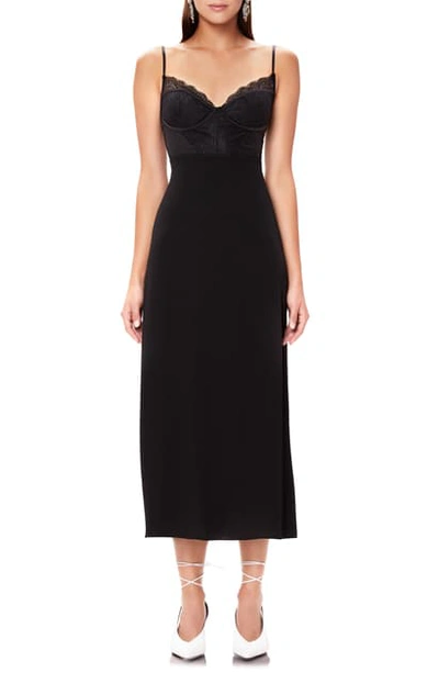 Shop Afrm Bruna Lace Detail Midi Dress In Noir 001