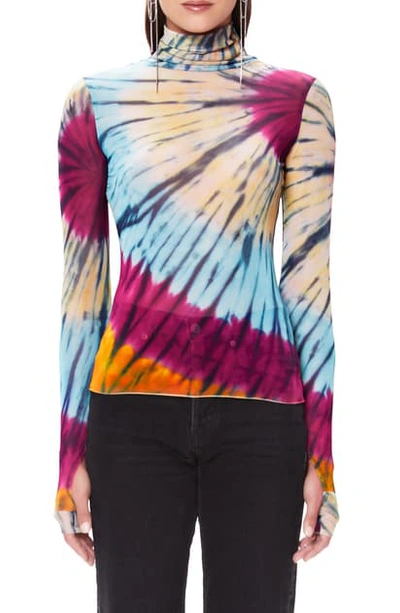 Shop Afrm Zadie Semi Sheer Turtleneck In Placement Halo Tie Dye