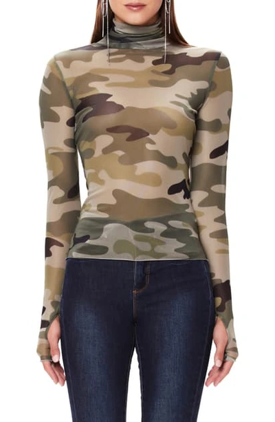 Shop Afrm Zadie Semi Sheer Turtleneck In Camo