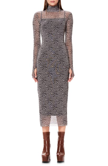 Afrm Shailene Long Sleeve Print Mesh Dress In Natural Leopard | ModeSens