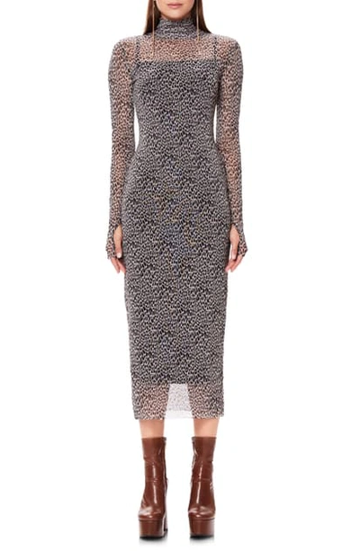 Shop Afrm Shailene Long Sleeve Print Mesh Dress In Natural Leopard