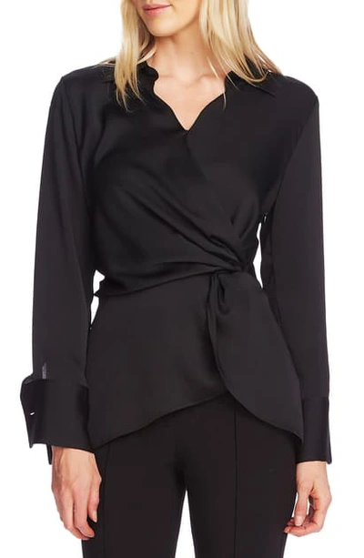 Shop Vince Camuto Twist Front Satin Top In Rich Black